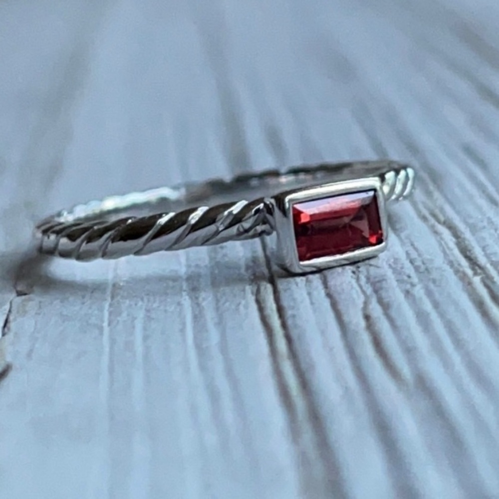 Garnet & Sterling Silver Rectangle Bezel Set 925 Ring Size 8 NEW!
